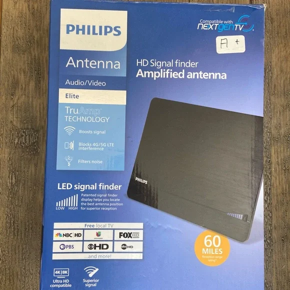 PHILIPS HD Elite Signal Finder Amplified Antenna 60 Mile Range (10ft Coax) - Picture 2 of 4